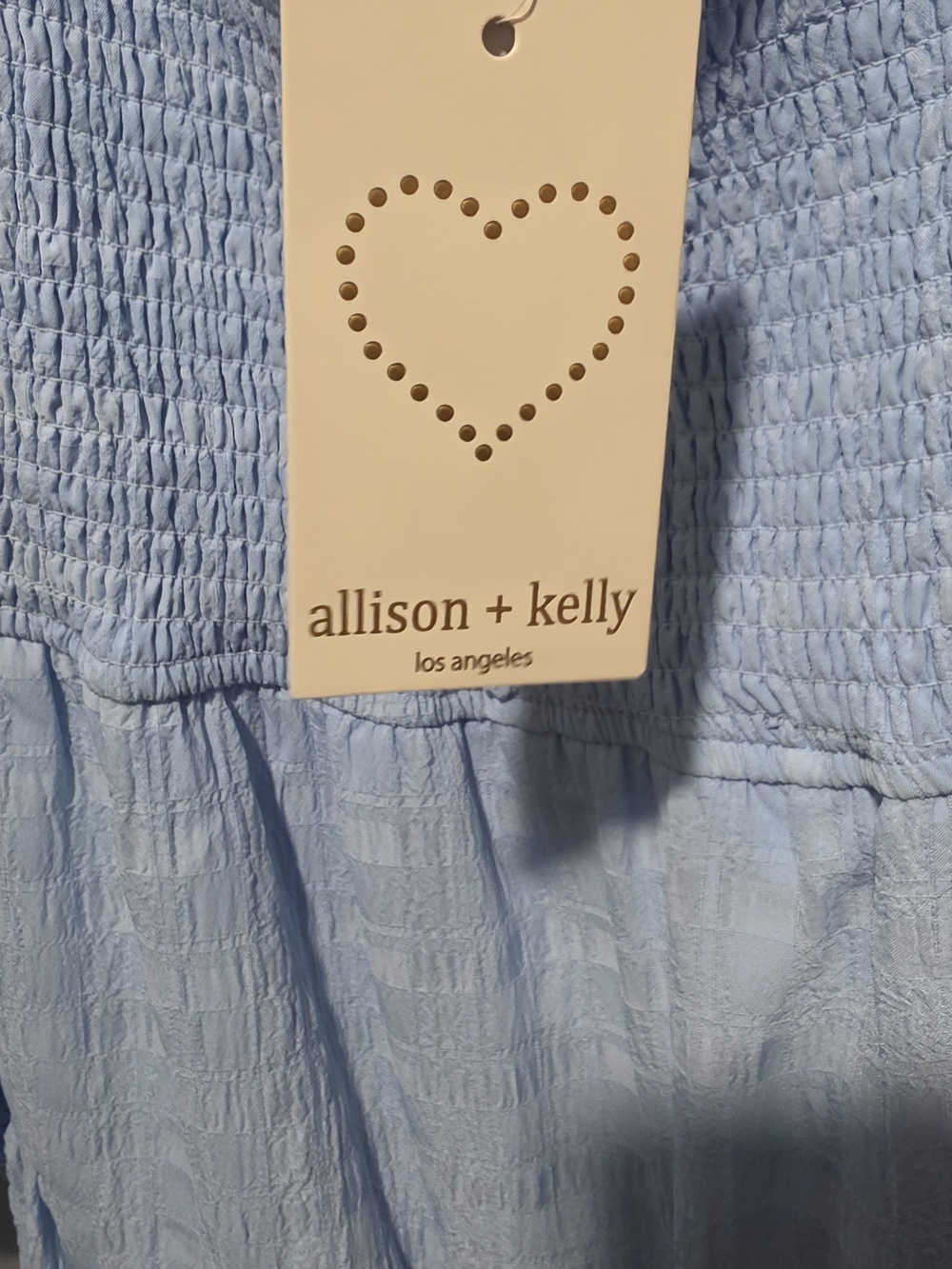 Light Blue Smocked Square-Neck Mini Dress with Bishop Sleeves - Picture 5 of 8